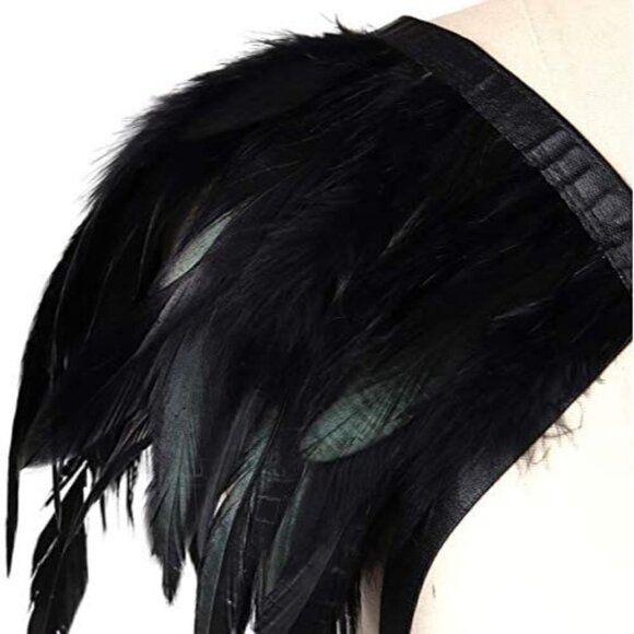BLACK Layered Chest Feathers Body Harness Bra Gothic Rave Party Nightclub NWT - Picture 5 of 5